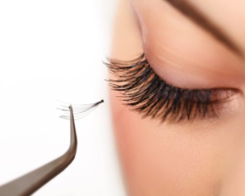 Woman eye with long eyelashes. Eyelash extension